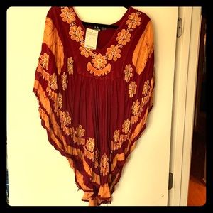 NWT Burgundy Gold Boho Batik Scarf-Hem Tunic